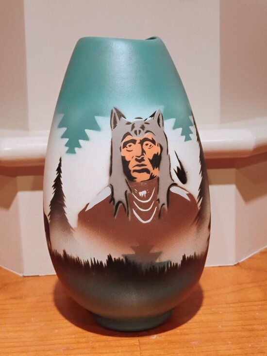 Begay Other - Signed Begay Navajo Vase Native American Pottery w/Painted Man Wolf Howling Moon